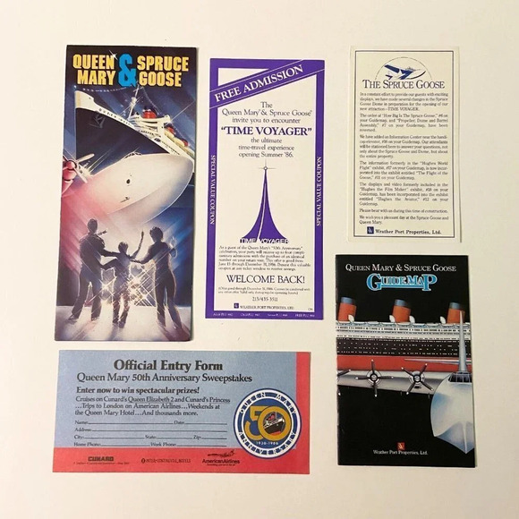Vintage 80s Queen Mary and the Spruce Goose Brochures Pamphlets Guide Map - Picture 1 of 16
